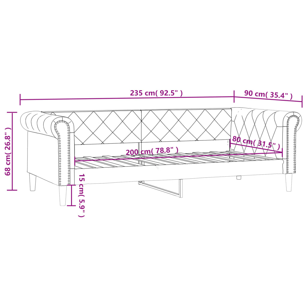 vidaXL dienas gulta, krēmkrāsas, 80x200 cm, mākslīgā āda