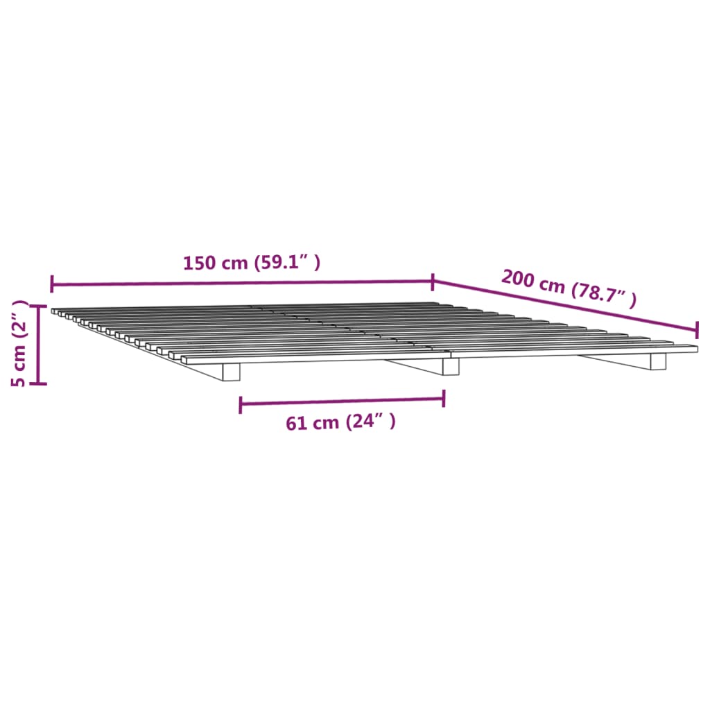 vidaXL gultas rāmis, balts, 150x200 cm, priedes masīvkoks