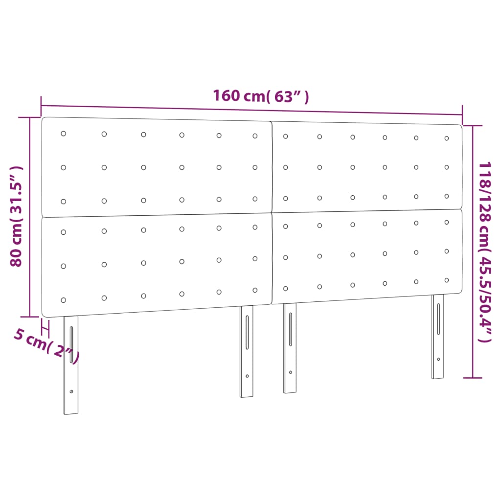 vidaXL gultas galvgalis ar LED, 160x5x118/128 cm, melns samts