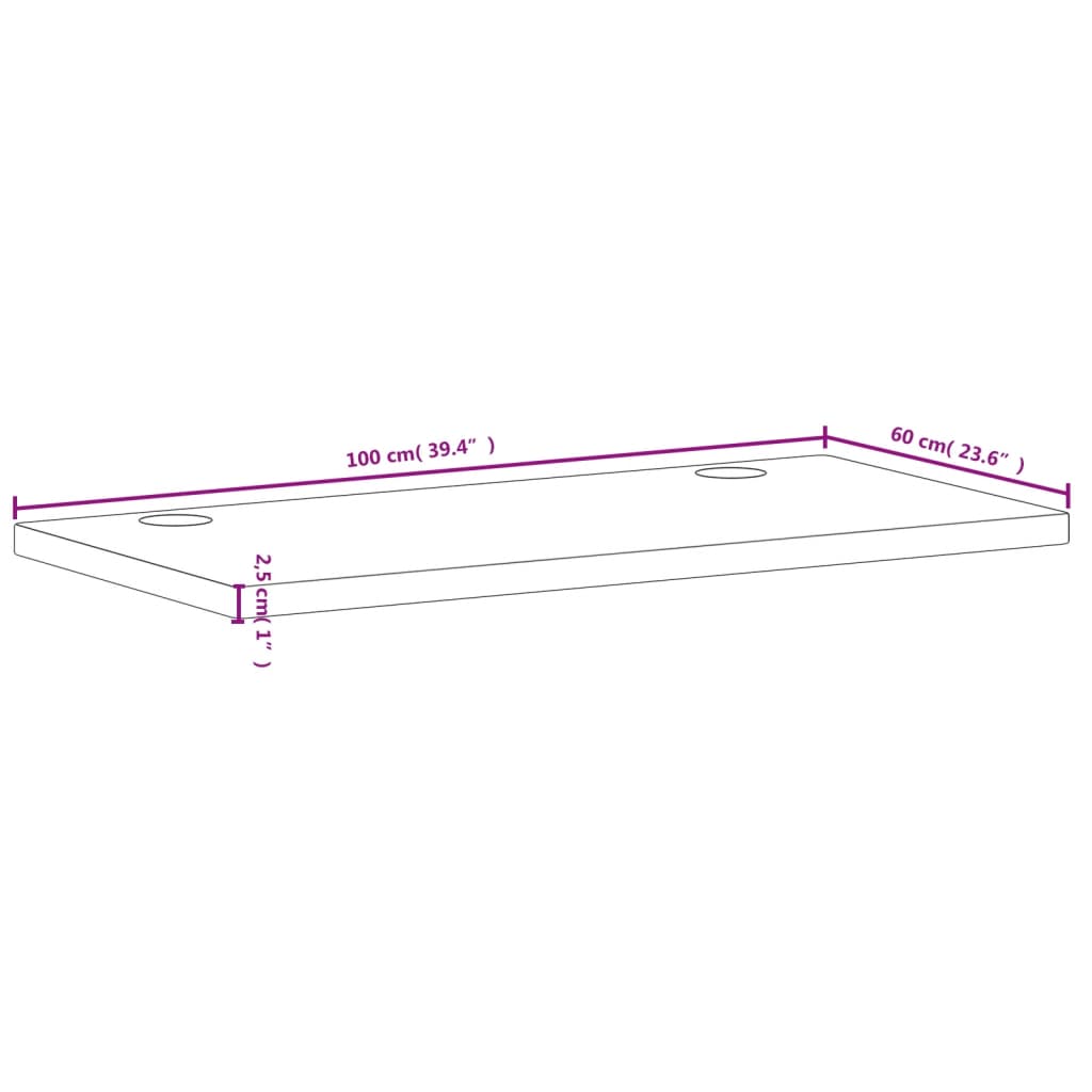 vidaXL rakstāmgalda virsma, 100x60x2,5 cm, dižskābarža masīvkoks