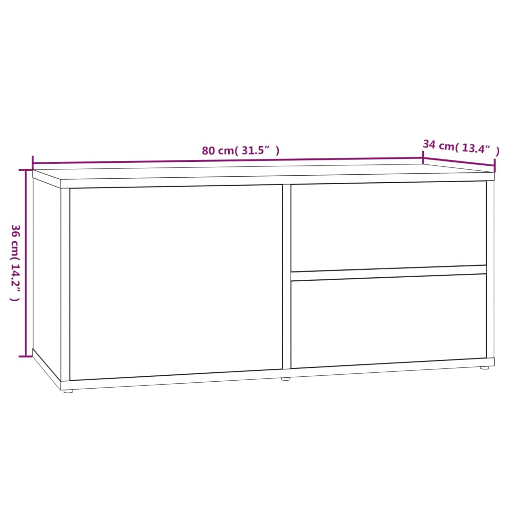 vidaXL TV skapītis, pelēka ozolkoka, 80x34x36 cm, inženierijas koks