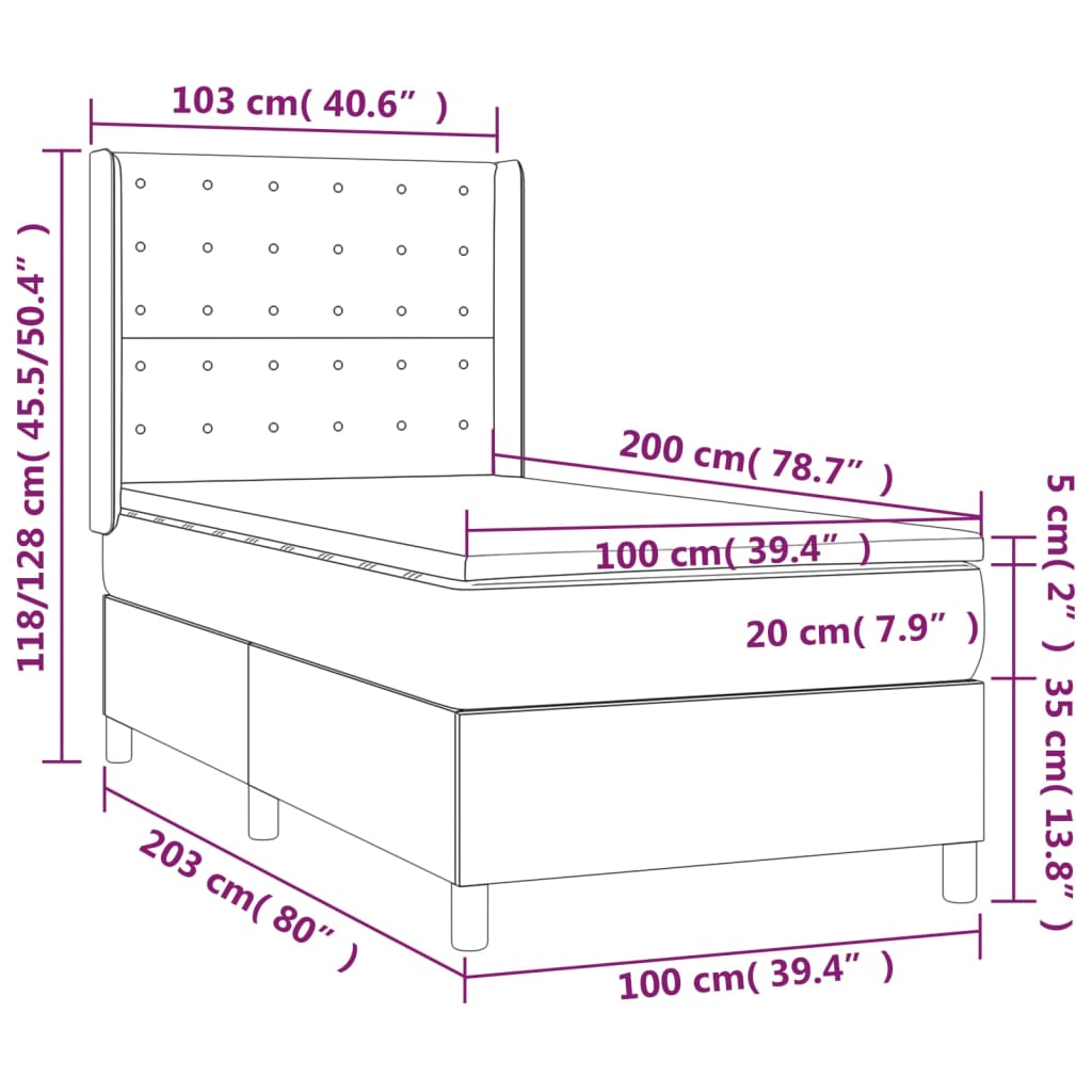 vidaXL atsperu gulta ar matraci, LED, melns audums, 100x200 cm