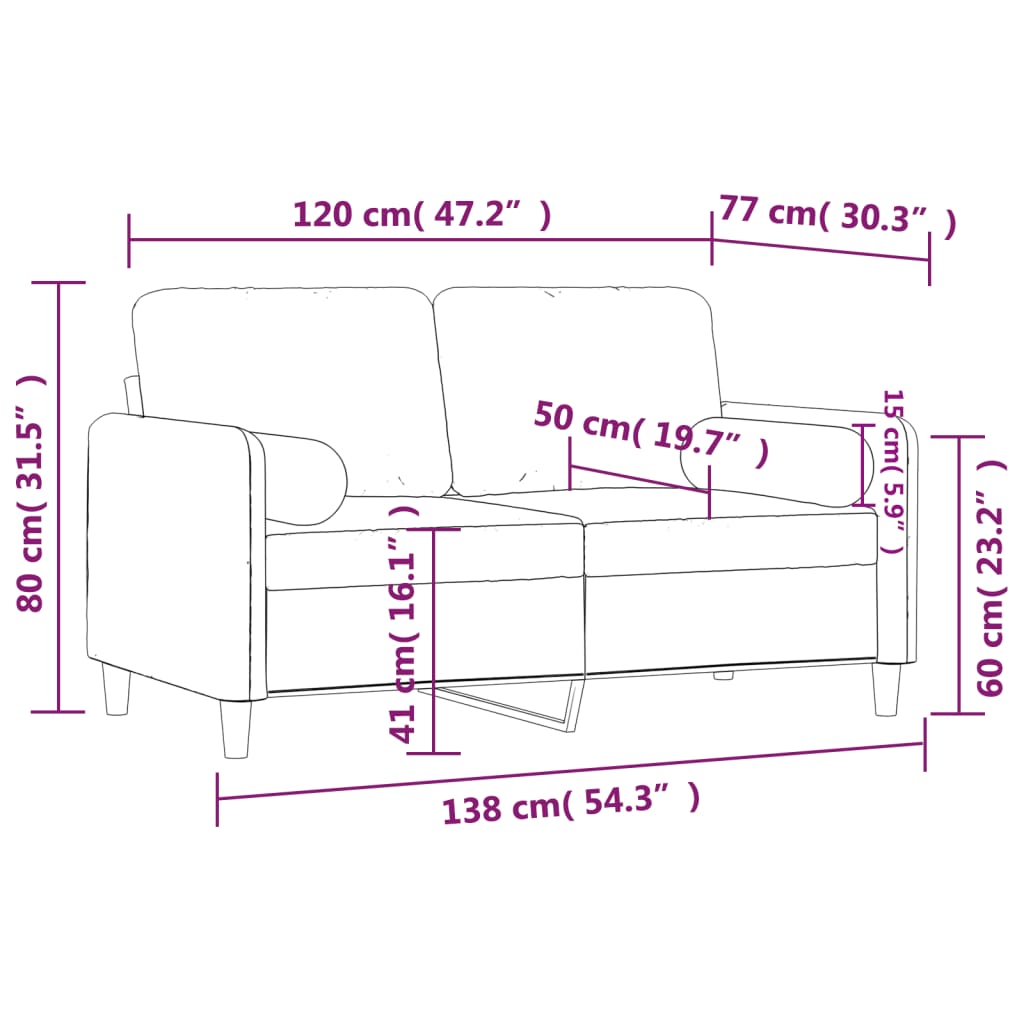 vidaXL divvietīgs dīvāns ar spilveniem, gaiši pelēks, 120 cm, samts