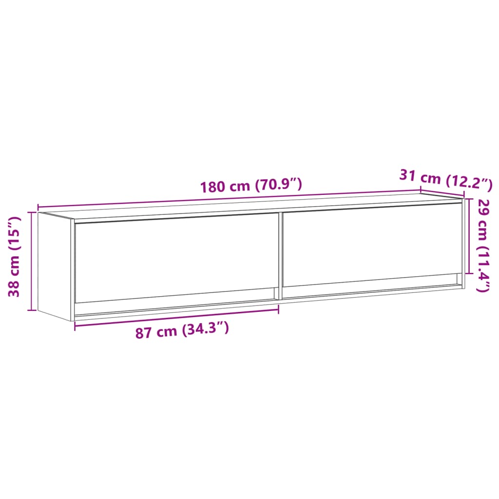 vidaXL TV sienas plaukts ar LED, brūna ozola, 180x31x38 cm