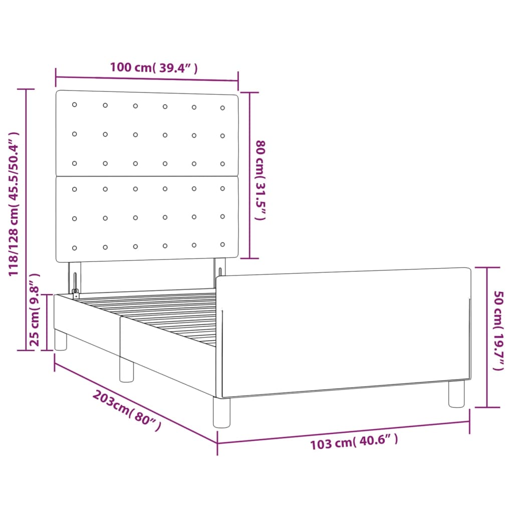 vidaXL gultas rāmis ar galvgali, melns, 100x200 cm, audums