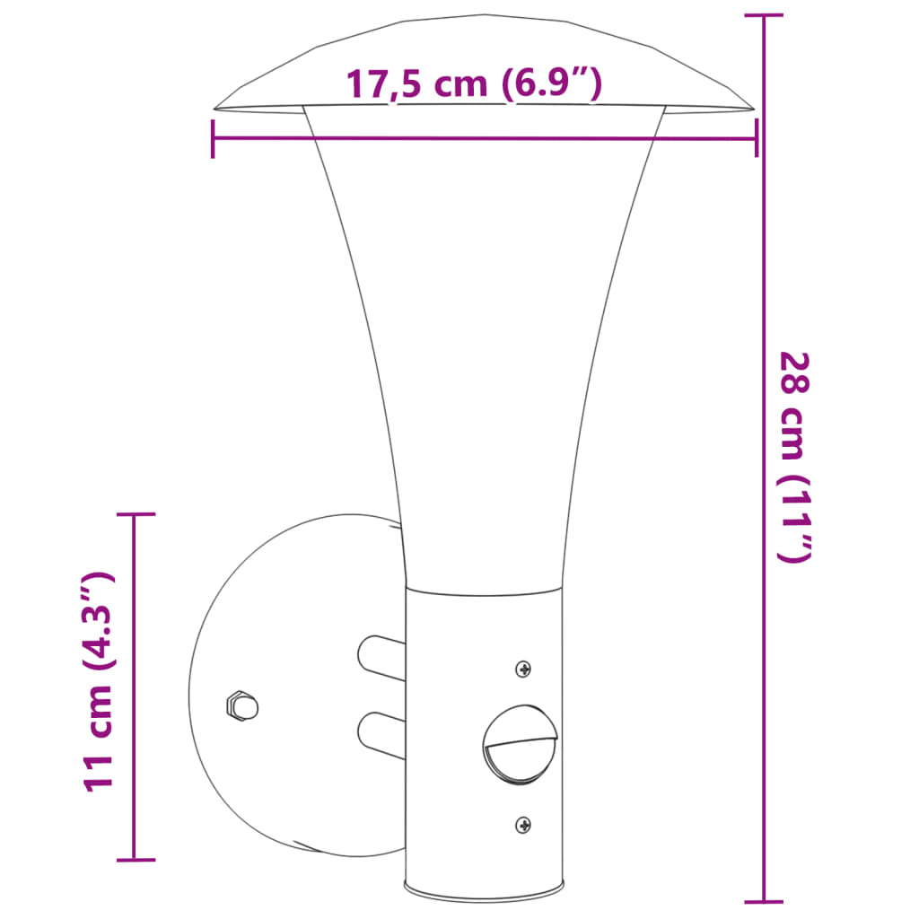 vidaXL āra sienas lampa ar sensoru, melns, nerūsējošais tērauds