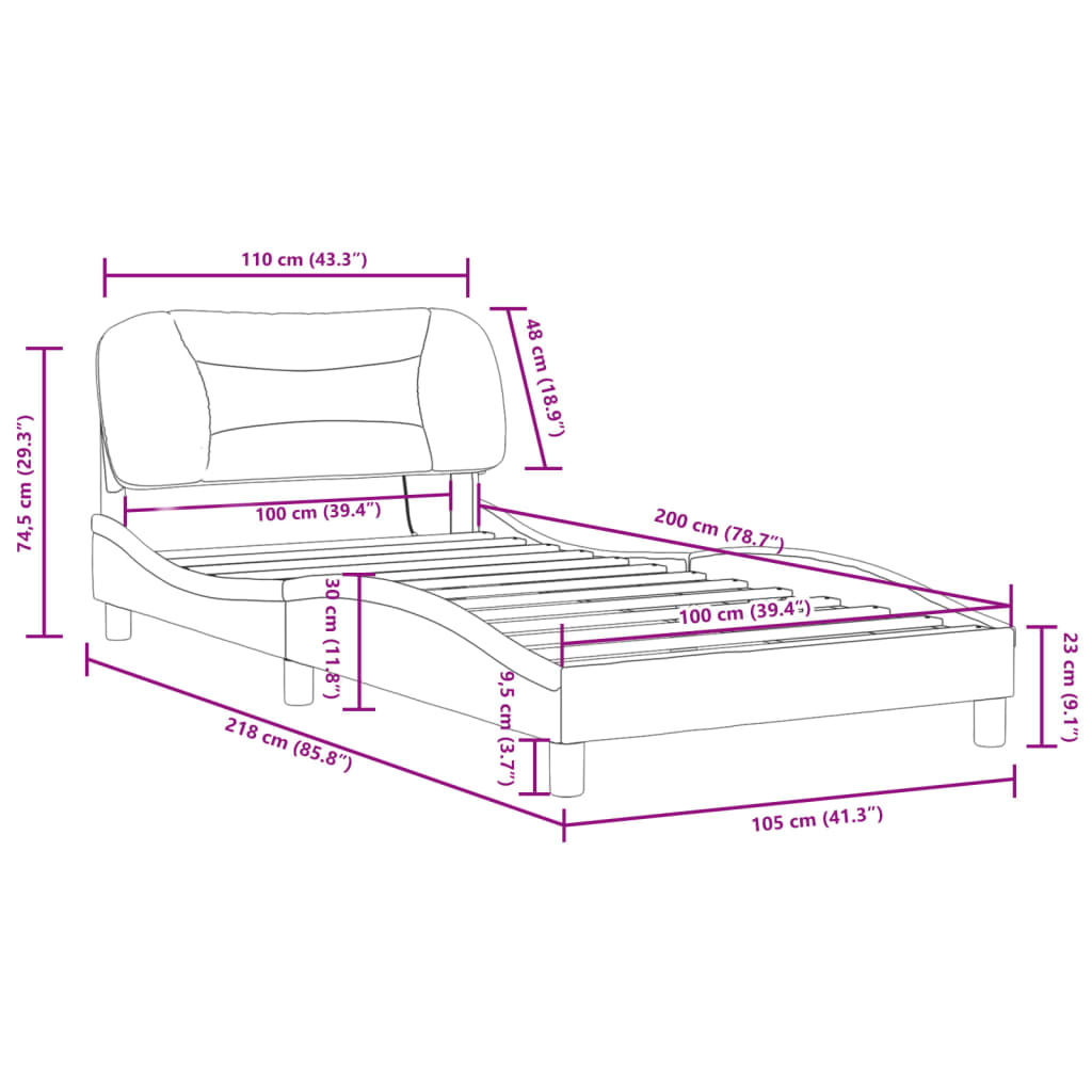 vidaXL gultas rāmis ar LED, melns un balts, 100x200 cm, mākslīgā āda