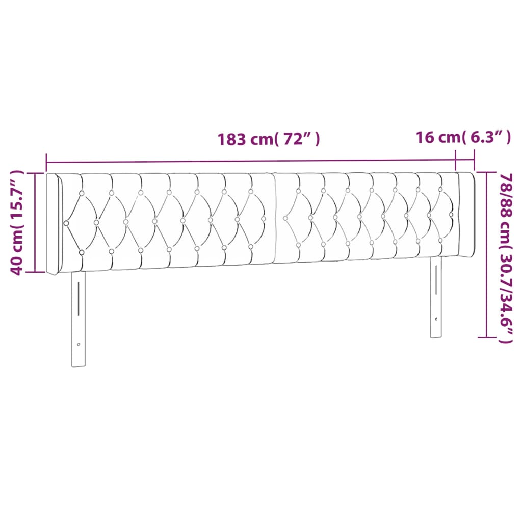 vidaXL gultas galvgalis ar LED, 183x16x78/88 cm, gaiši pelēks audums