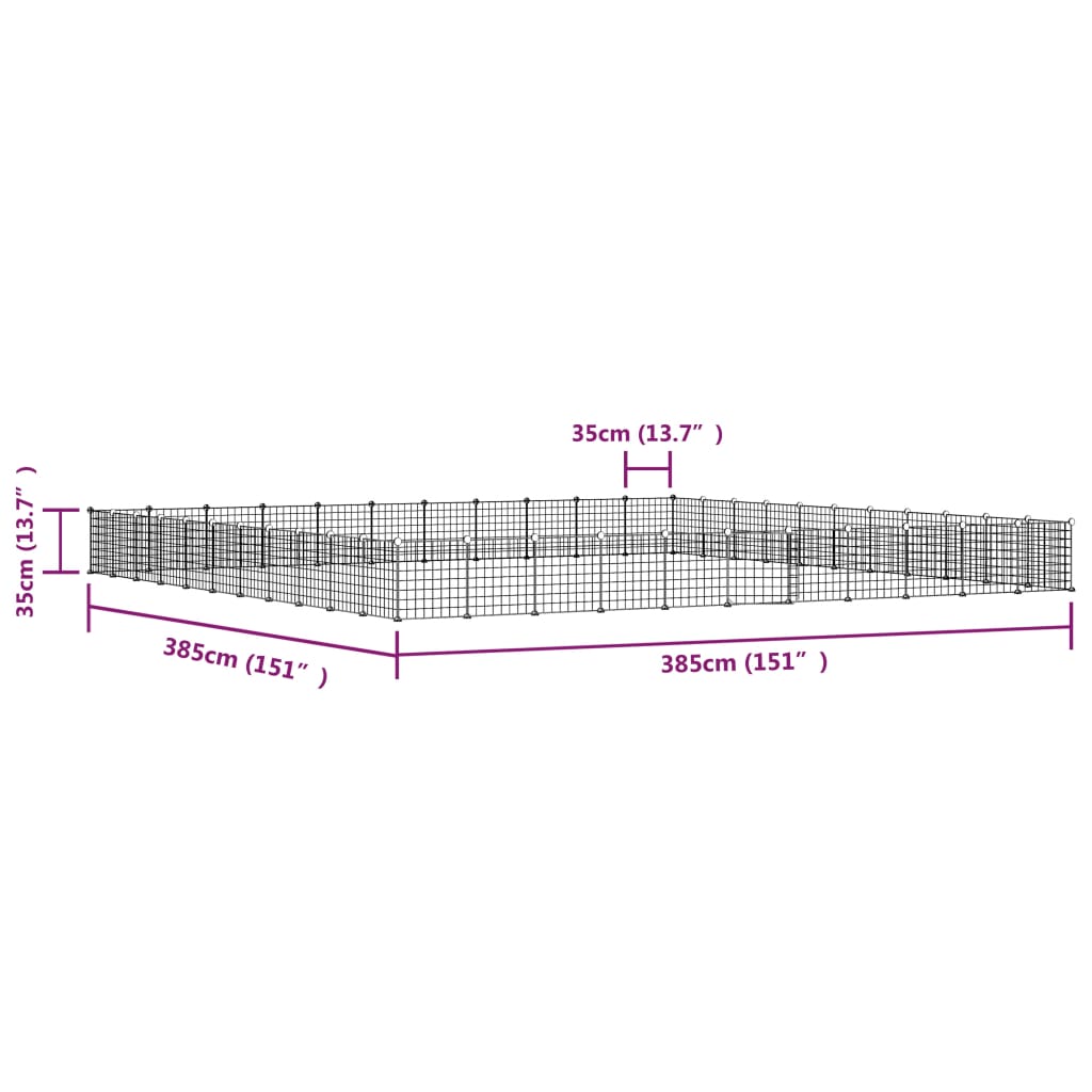 vidaXL 44 paneļu mājdzīvnieku būris ar durvīm, melns, 35x35cm, tērauds