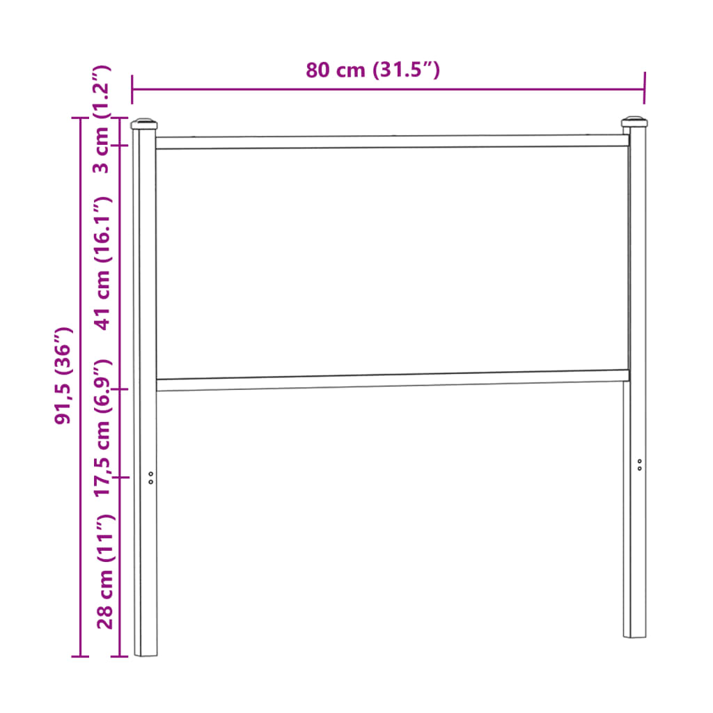 vidaXL galvgalis, ozolkoka krāsa, 75 cm, inženierijas koks, tērauds