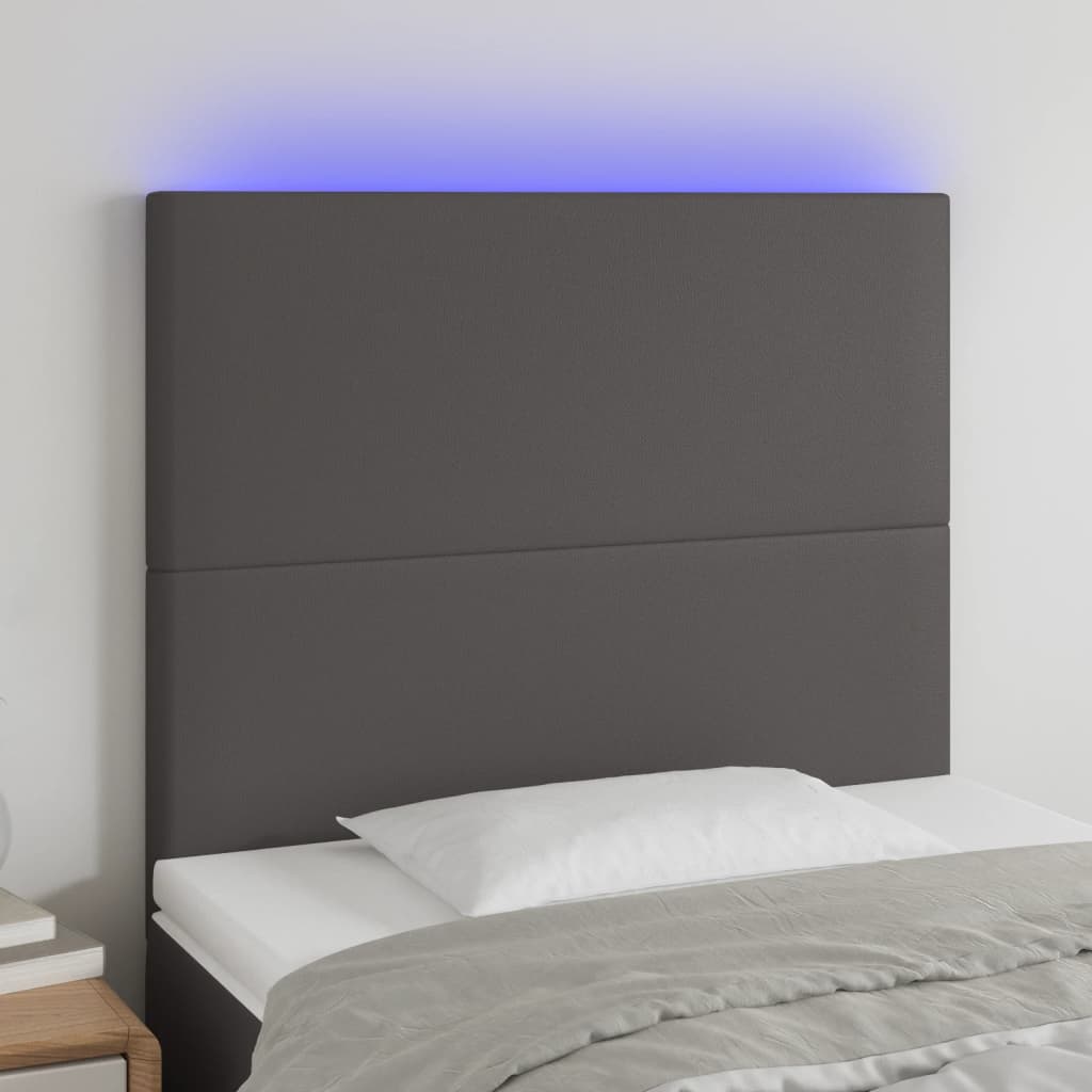 vidaXL gultas galvgalis ar LED, 100x5x118/128 cm, pelēks mākslīgā āda