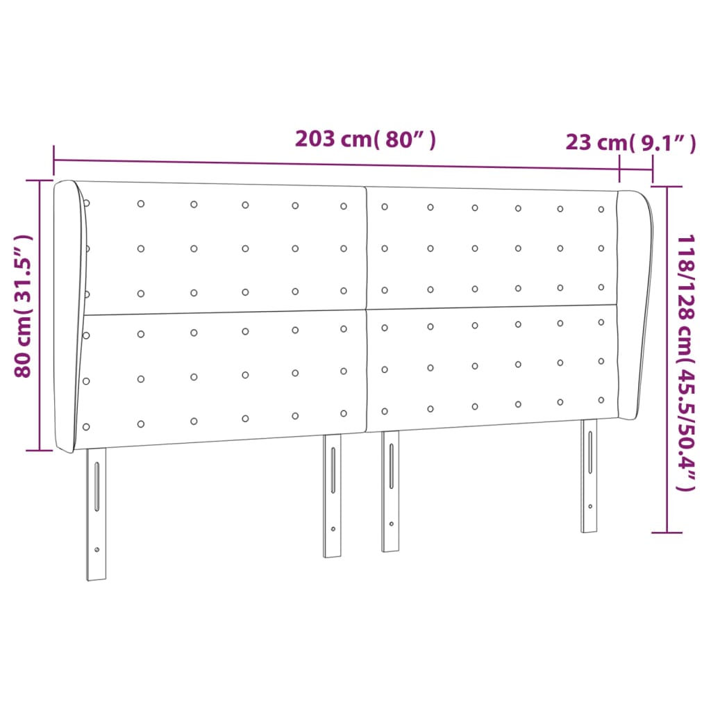 vidaXL galvgalis ar malām, 203x23x118/128 cm, pelēkbrūns audums