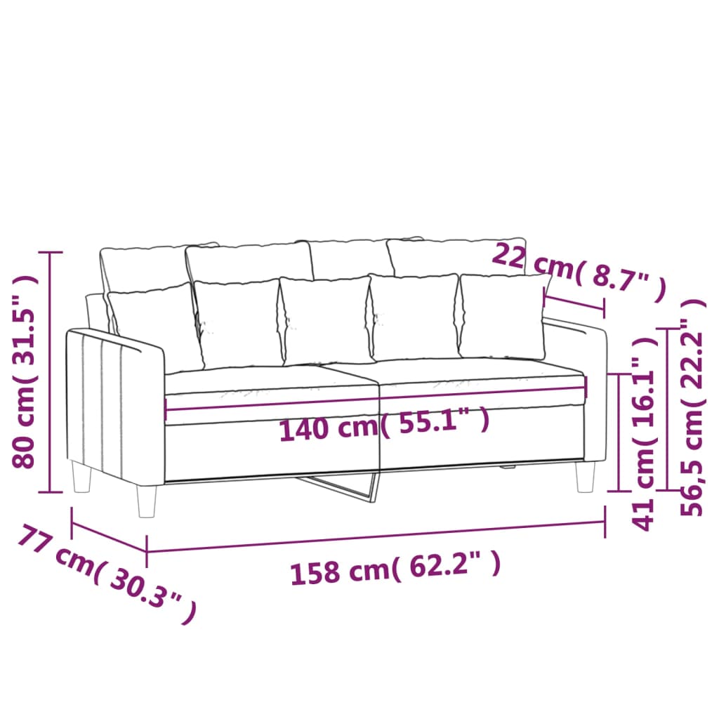 vidaXL divvietīgs dīvāns, dzeltens, 140 cm, samts