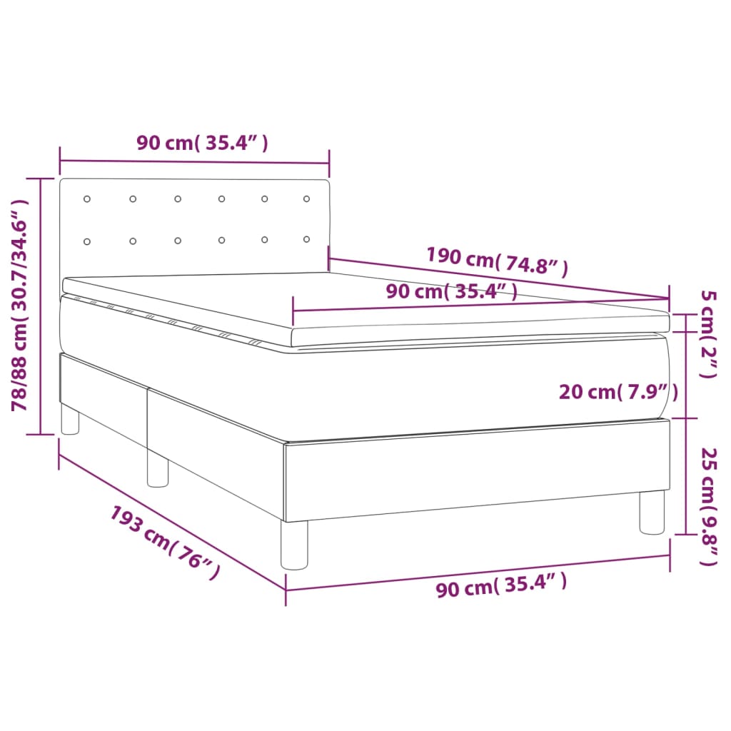 vidaXL atsperu gulta ar matraci, LED, tumši zaļš samts, 90x190 cm