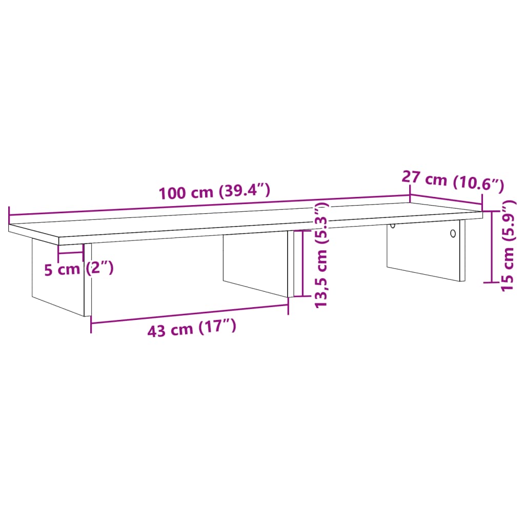 vidaXL monitora paliktnis, veca koka, 100x27x15 cm, inženierijas koks