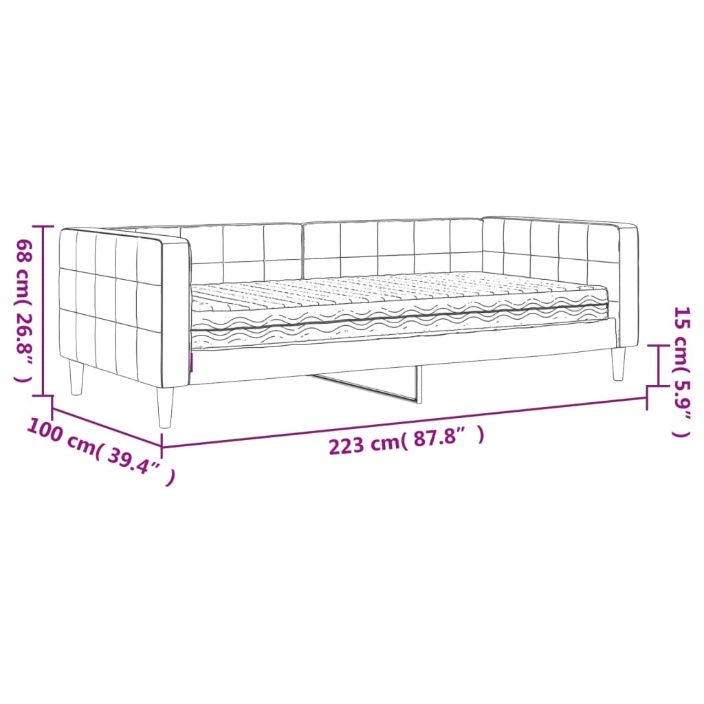 vidaXL izvelkams dīvāns ar matraci, melns, 90x200 cm, samts