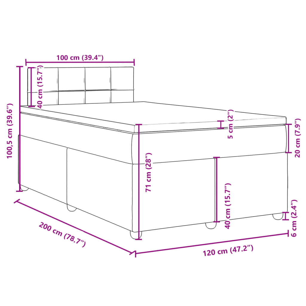 vidaXL atsperu gultas rāmis ar matraci, melna audums, 120x200 cm