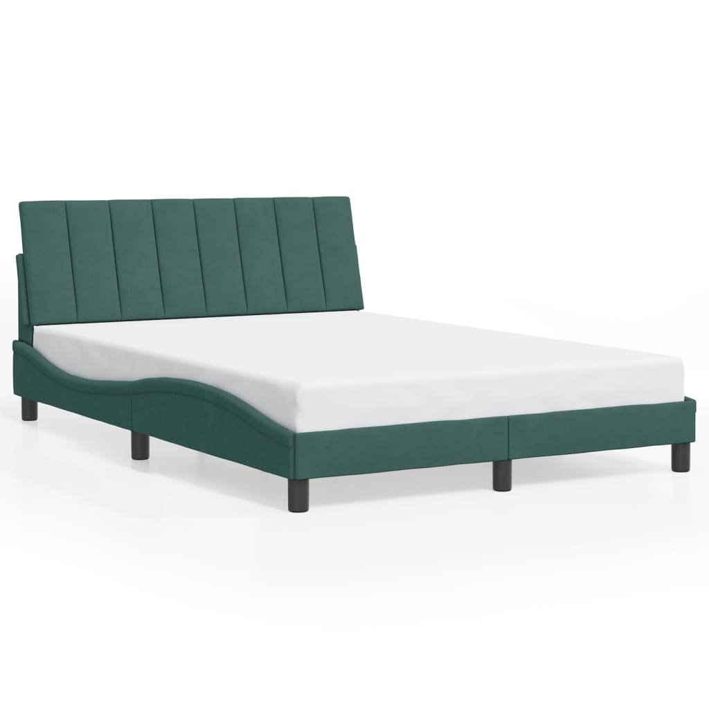 vidaXL gultas rāmis ar LED, tumši zaļš samts, 140x190 cm