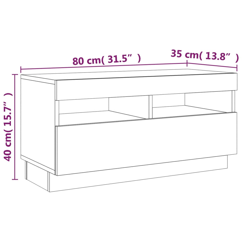 vidaXL TV skapītis ar LED lampiņām, ozolkoka krāsa, 80x35x40 cm