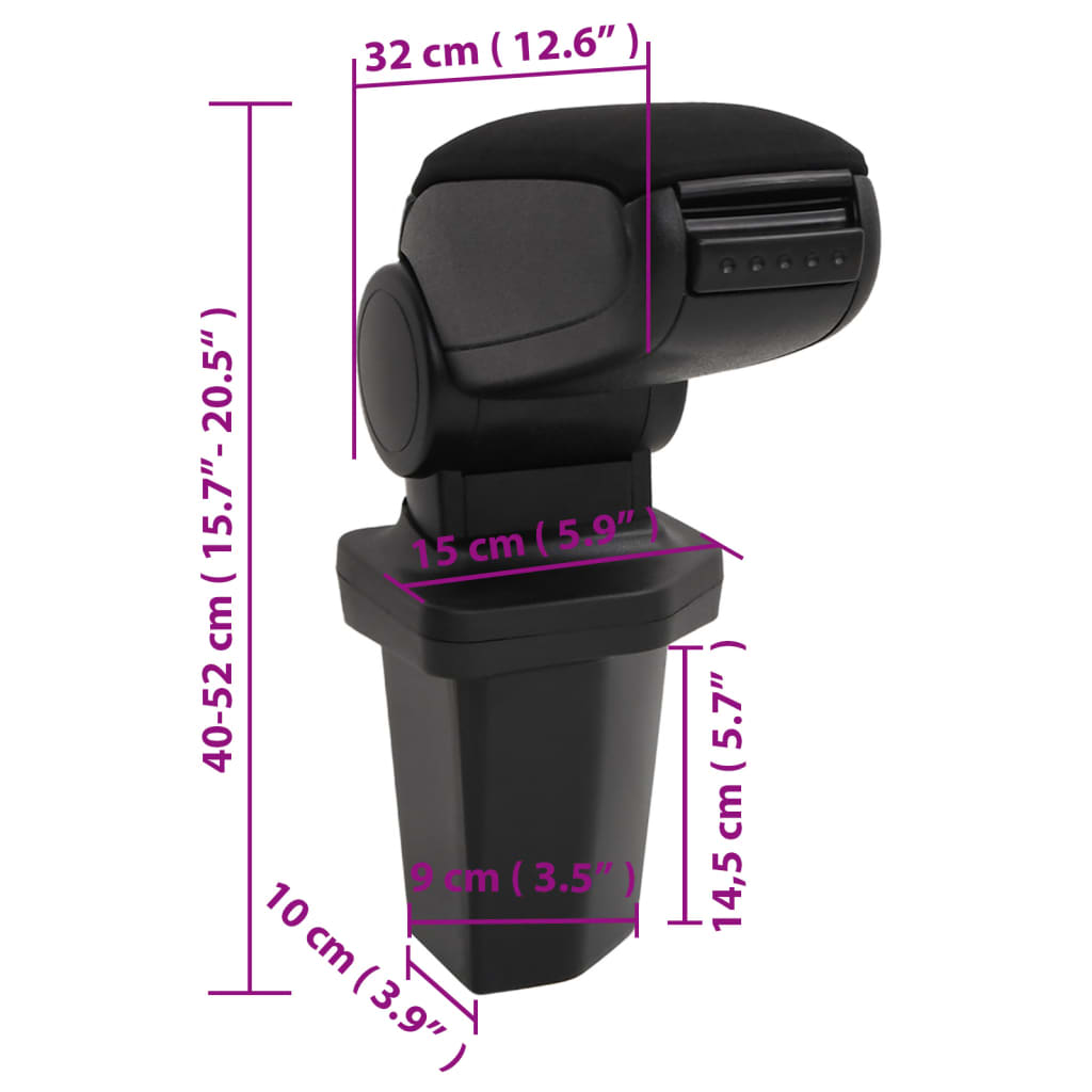 vidaXL automašīnas roku balsts, melns, 15x32x(40-52) cm, ABS