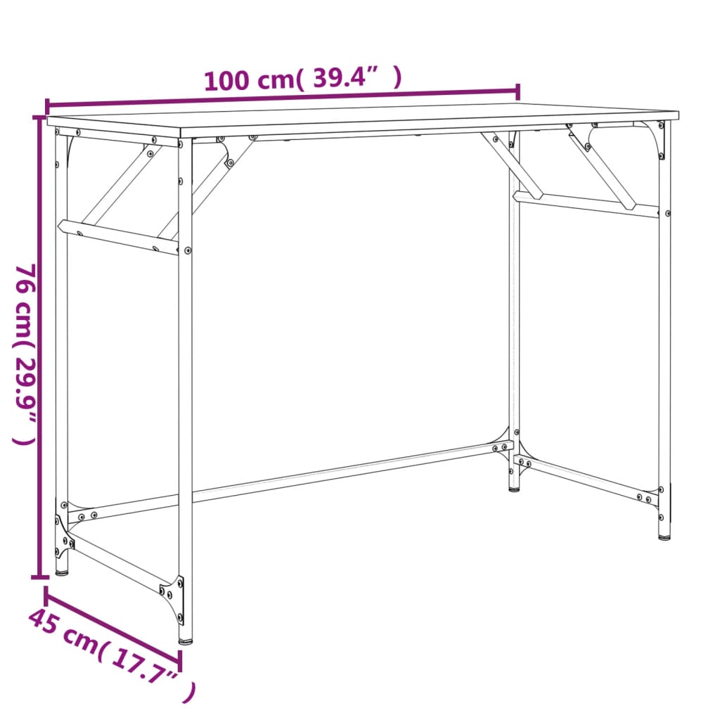 vidaXL rakstāmgalds, koka, 100x45x76 cm, inženierijas koks, tērauds