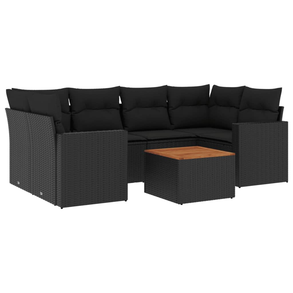 vidaXL 7-daļīgs dārza dīvāna komplekts ar matračiem, melna PE