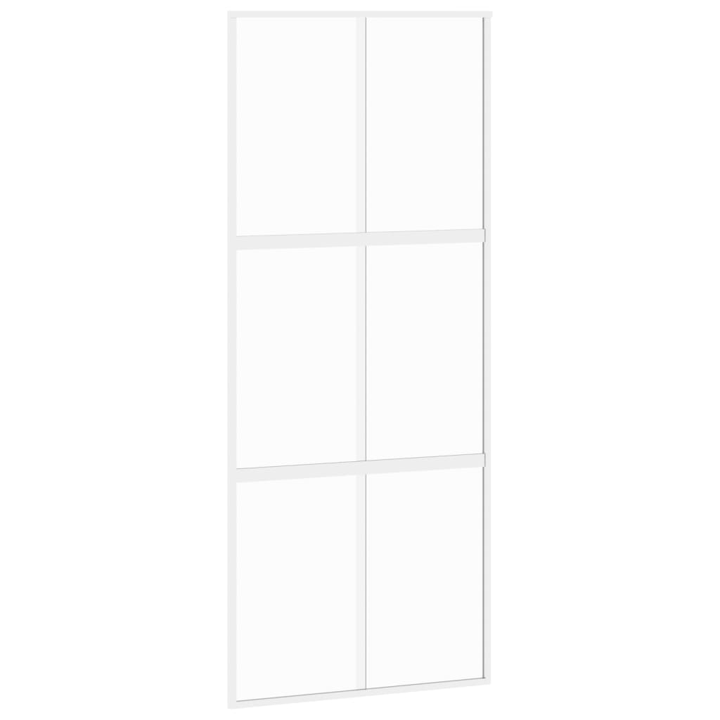 vidaXL bīdāmās durvis, baltas, 90x205 cm, rūdīts stikls un alumīnijs