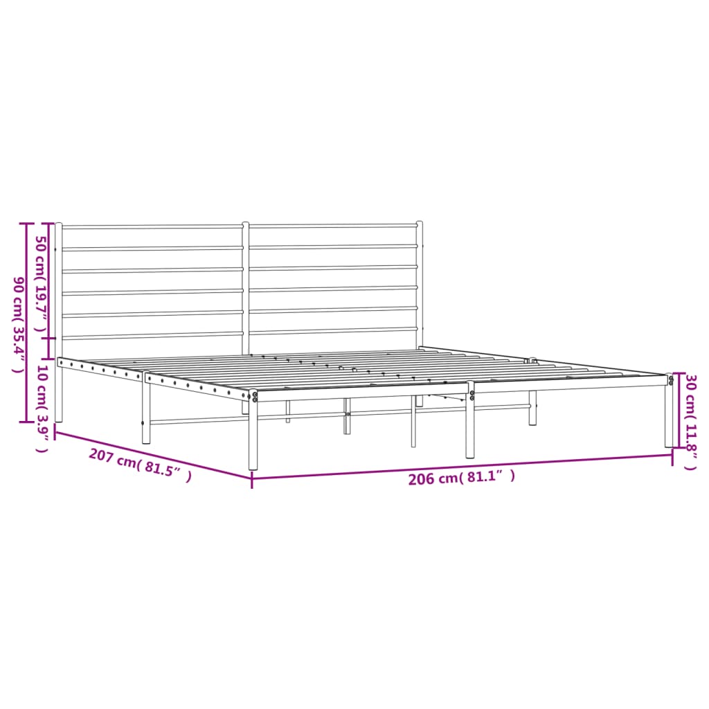 vidaXL gultas rāmis ar galvgali, balts metāls, 200x200 cm