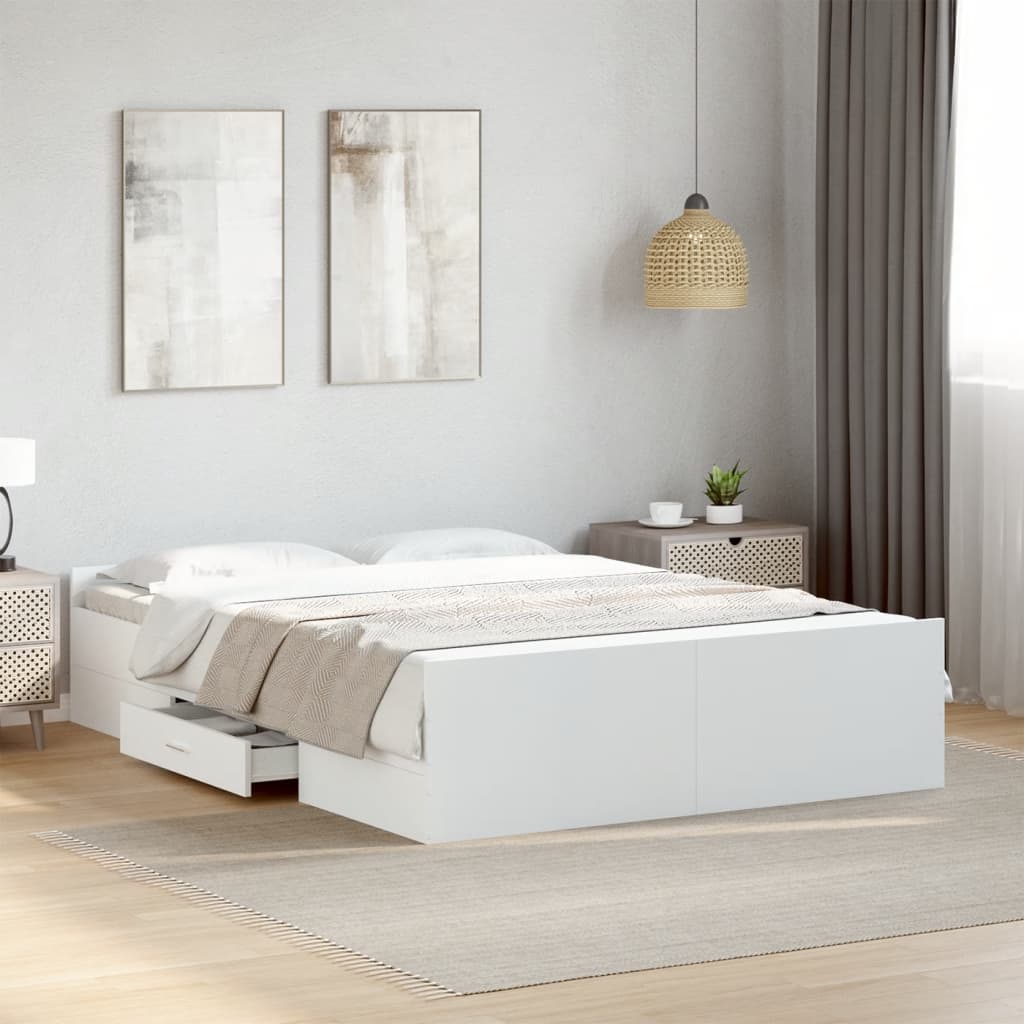 vidaXL gultas rāmis ar atvilktnēm, 120x200cm, inženierijas koks, balts