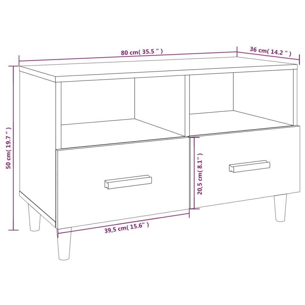 vidaXL TV skapītis, balts, 80x36x50 cm, inženierijas koks