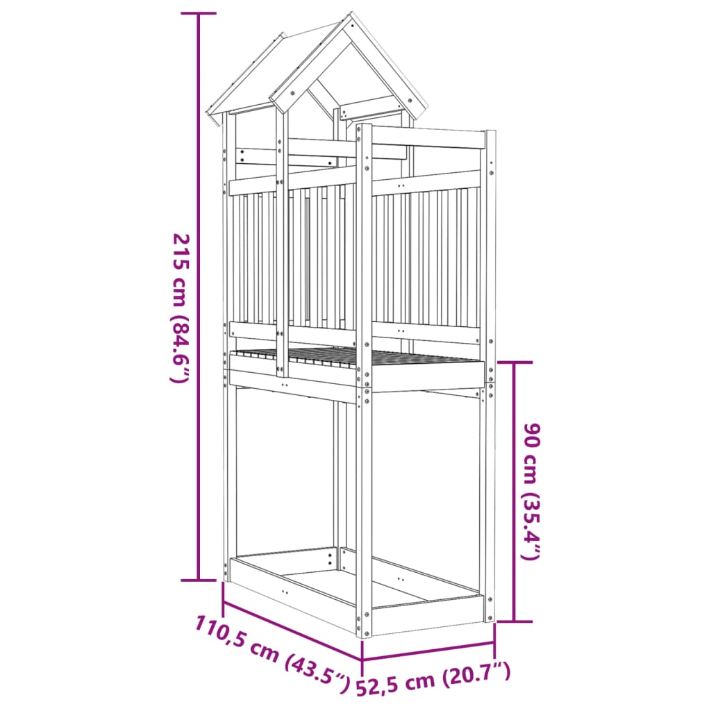 vidaXL rotaļu tornis, 110,5x52,5x215 cm, impregnēts priedes koks