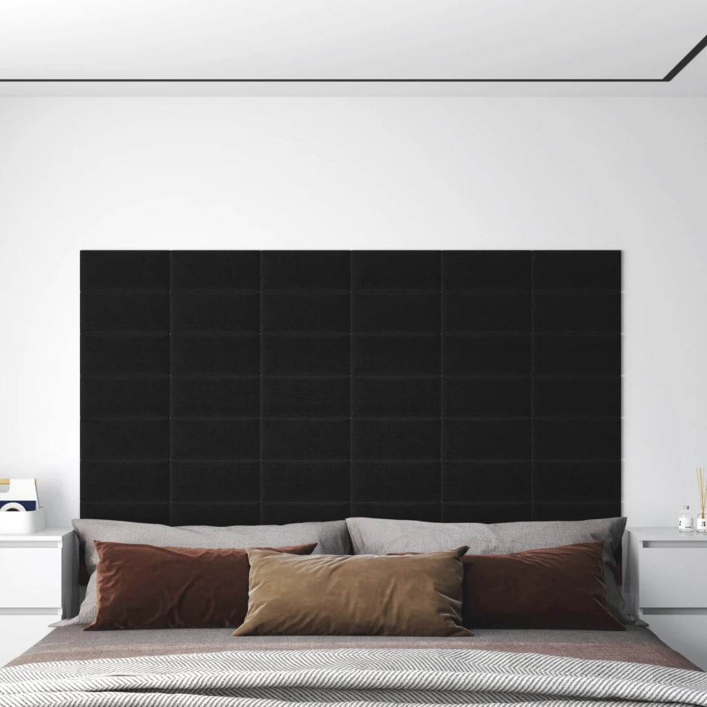 vidaXL sienas paneļi, 12 gab., melni, 30x15 cm, audums, 0,54 m²