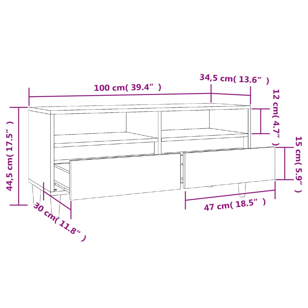 vidaXL TV skapītis, betona pelēks, 100x34,5x44,5 cm, inženierijas koks