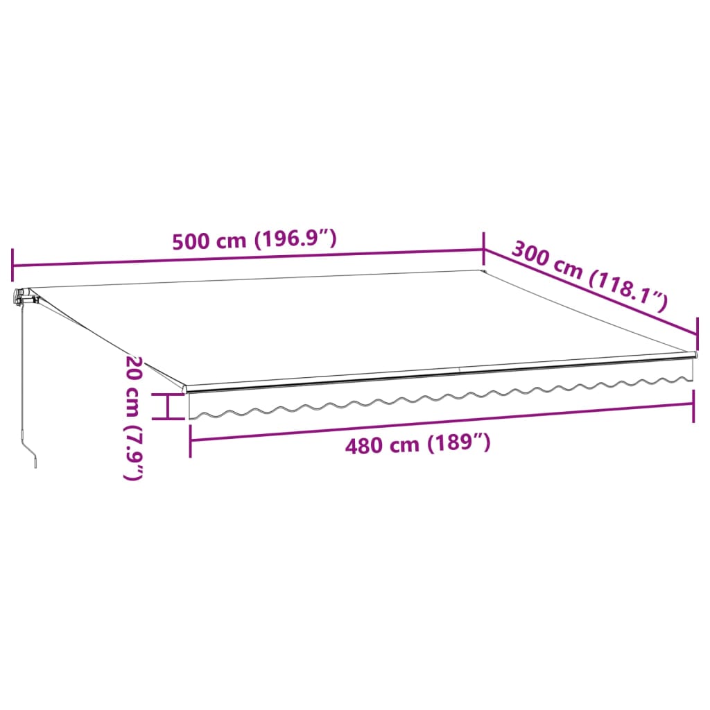 vidaXL manuāli izvelkama nojume ar LED, pelēka un balta, 500x300 cm