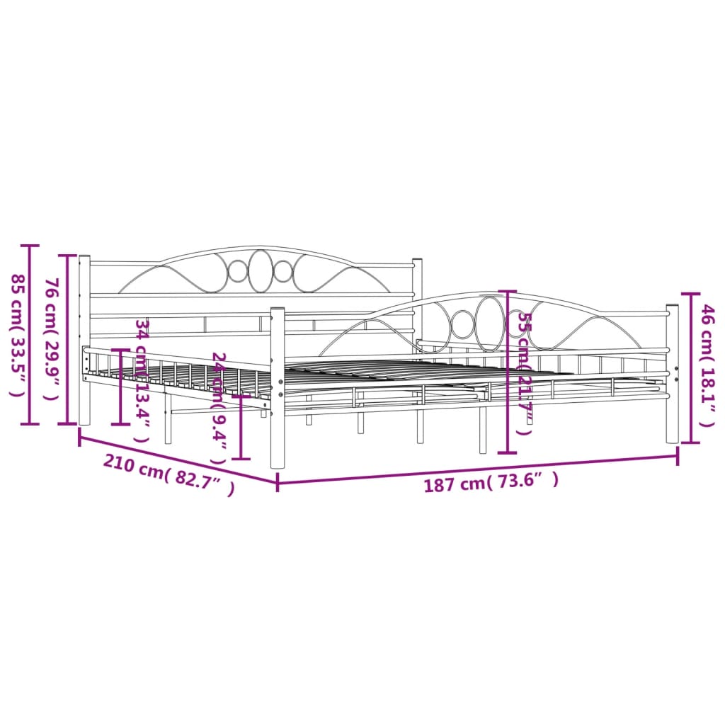 vidaXL gultas rāmis, melns, 180x200 cm, tērauds