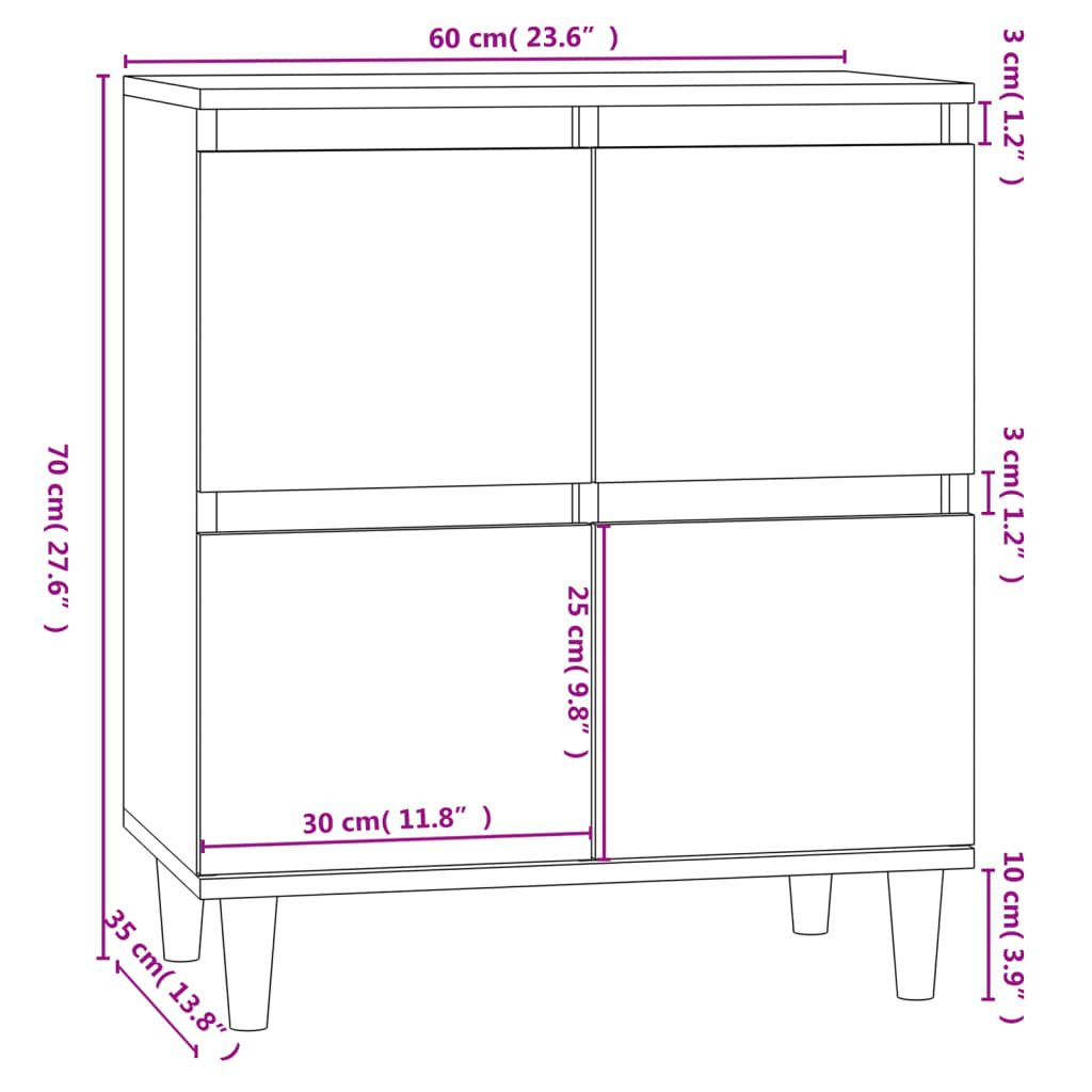 vidaXL kumode, ozolkoka krāsa, 60x35x70 cm, inženierijas koks