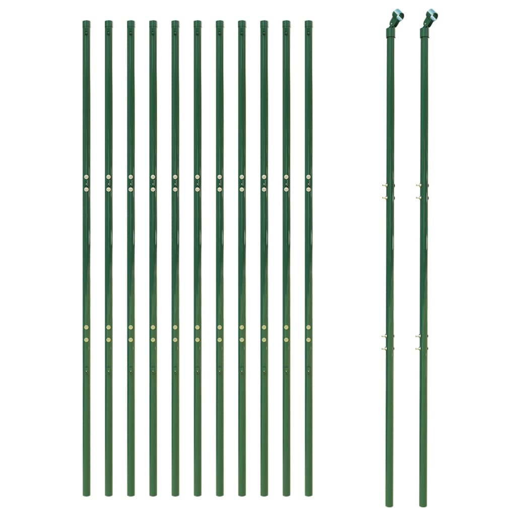 vidaXL stiepļu žogs, zaļš, 2,2x25 m, cinkots tērauds