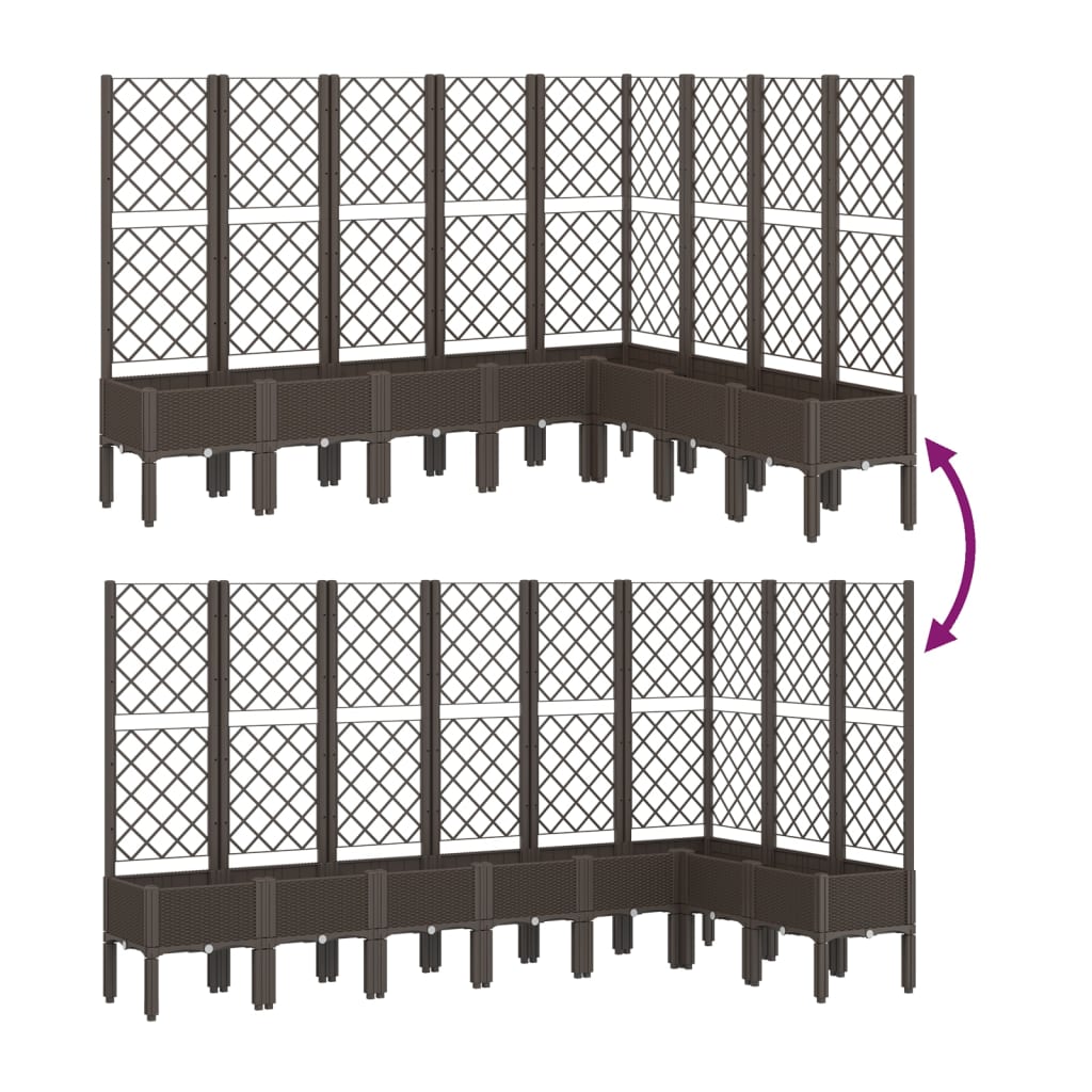 vidaXL dārza puķu kaste ar špaleru, brūna, 200x160x142 cm, PP