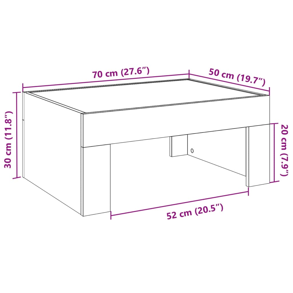 vidaXL kafijas galdiņš ar LED, ozola krāsa, 70x50x30 cm