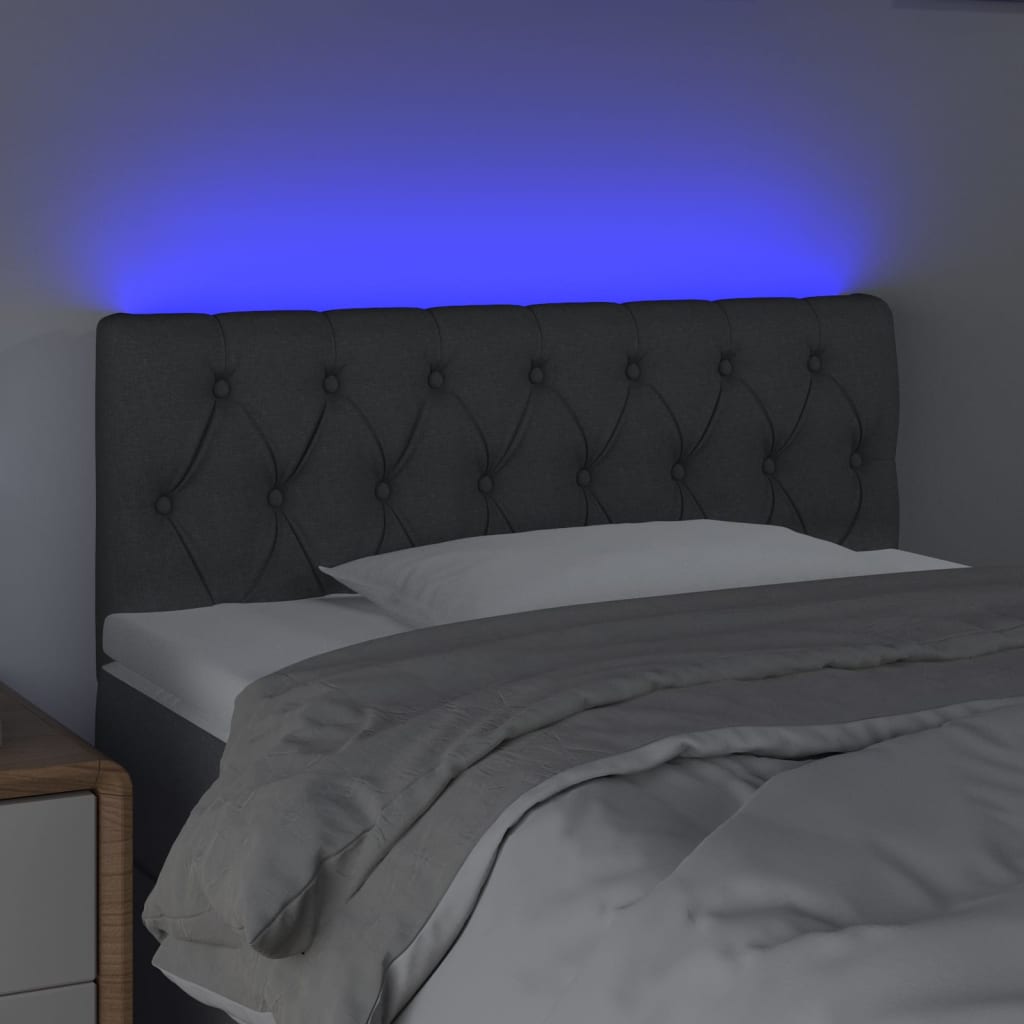 vidaXL gultas galvgalis ar LED, 100x7x78/88 cm, tumši pelēks audums