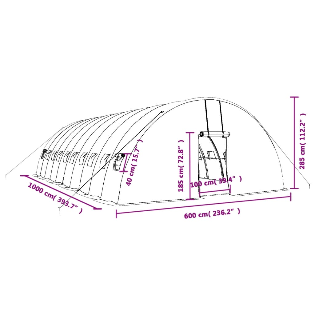 vidaXL siltumnīca ar tērauda rāmi, zaļa, 60 m², 10x6x2,85 m