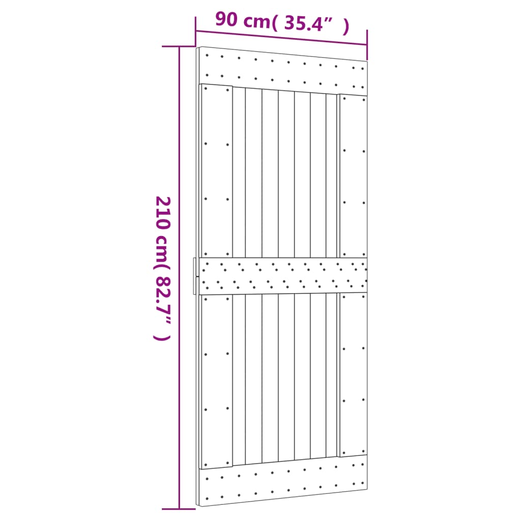 vidaXL bīdāmās durvis ar stiprinājumiem, 90x210 cm, priedes masīvkoks