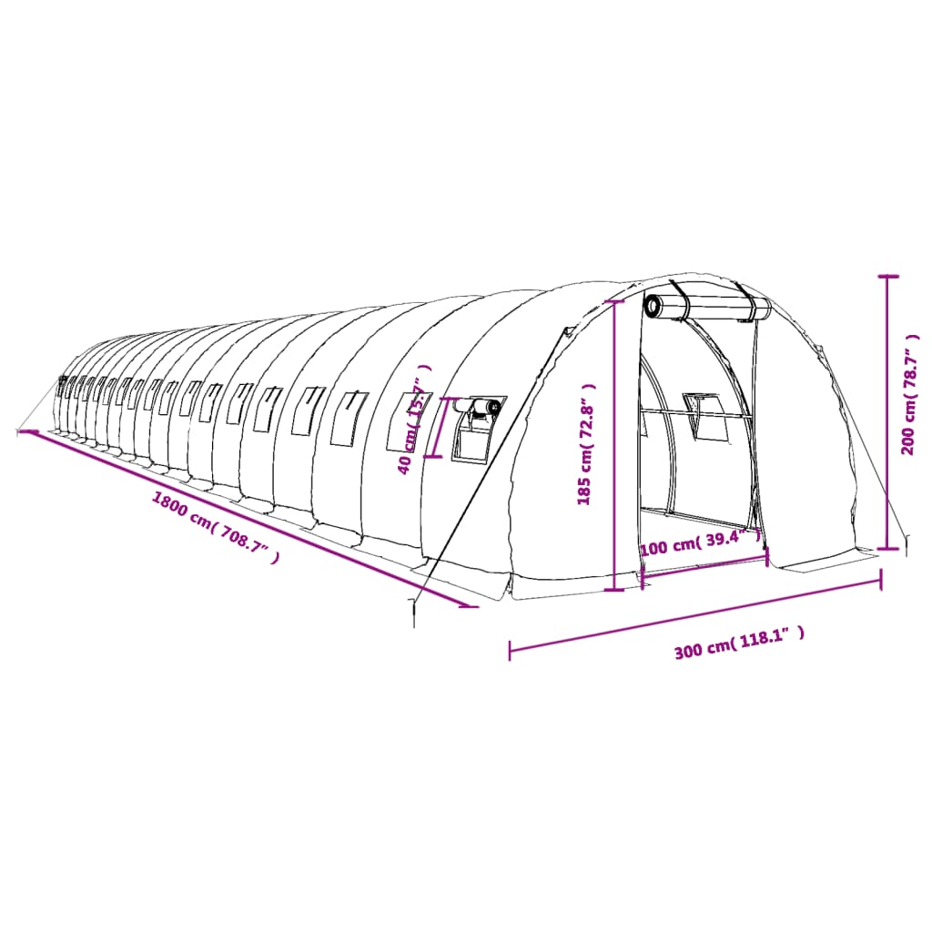 vidaXL siltumnīca ar tērauda rāmi, zaļa, 54 m², 18x3x2 m