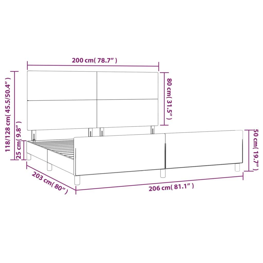 vidaXL gultas rāmis ar galvgali, tumši zils samts, 200x200 cm