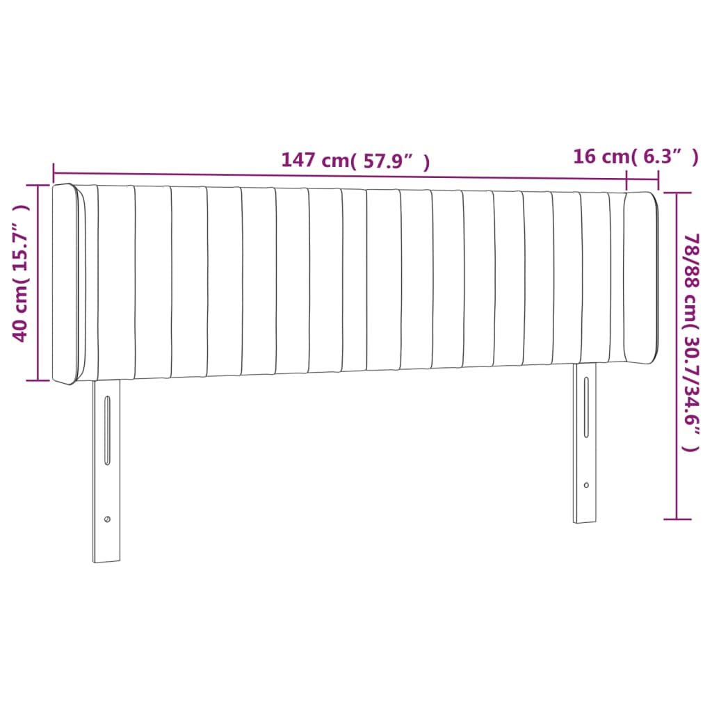 vidaXL galvgalis ar malām, melns samts, 147x16x78/88 cm