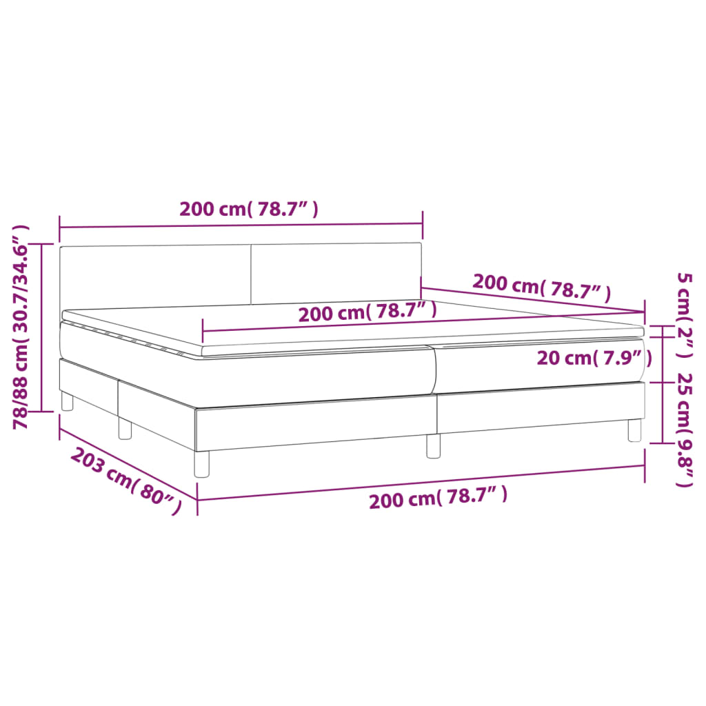 vidaXL atsperu gultas rāmis ar matraci, krēmkrāsas audums, 200x200 cm