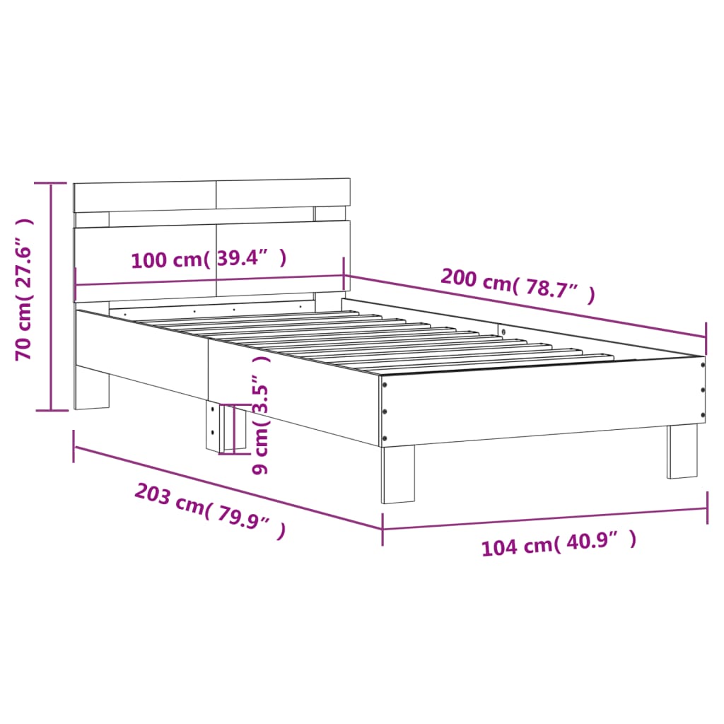 vidaXL gultas rāmis ar galvgali, ozola, 100x200 cm, inženierijas koks