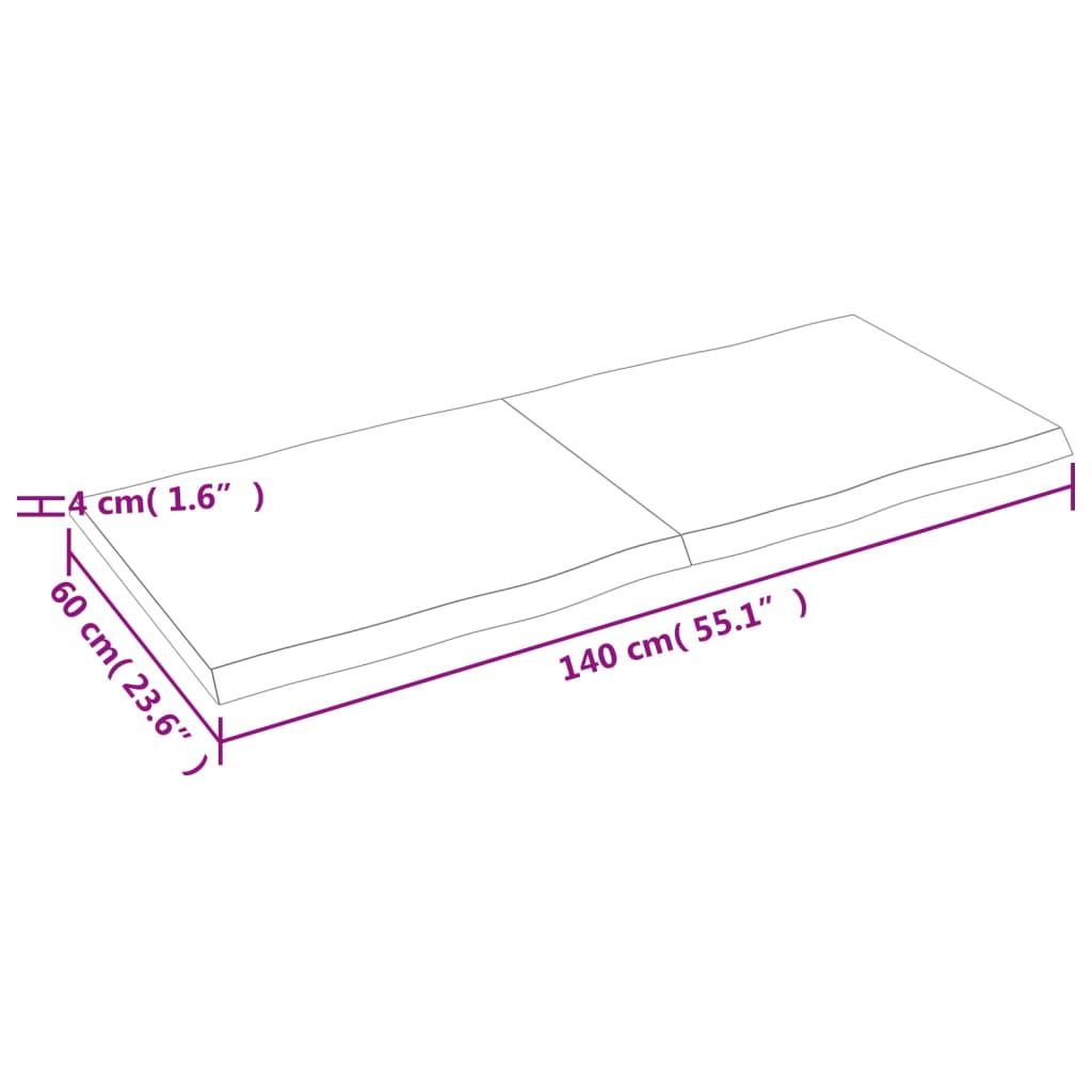 vidaXL galda virsma, gaiši brūna, 140x60x(2-4)cm, ozola masīvkoks