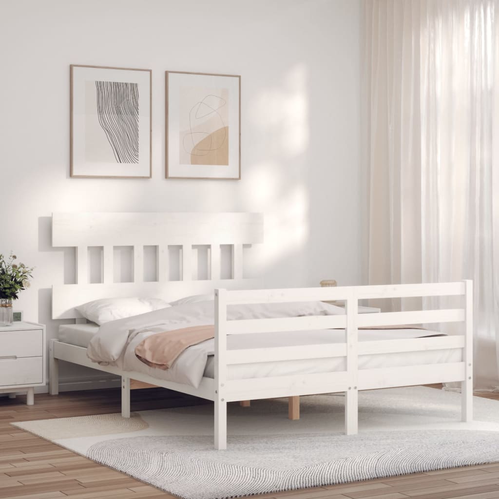 vidaXL gultas rāmis ar galvgali, 120x200 cm, masīvkoks, balts