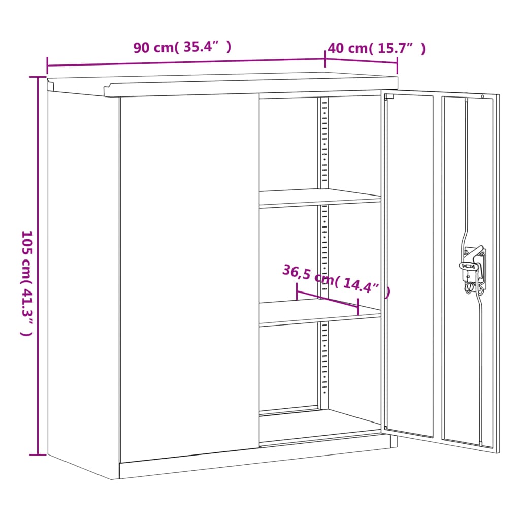 vidaXL biroja skapis, 90x40x145 cm, balts, tērauds